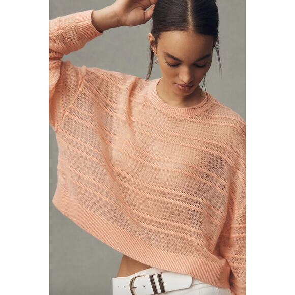 Pilcro Anthropologie Stitched Cashmere Crop Boxy Oversized Sweater Small NEW - Picture 1 of 6